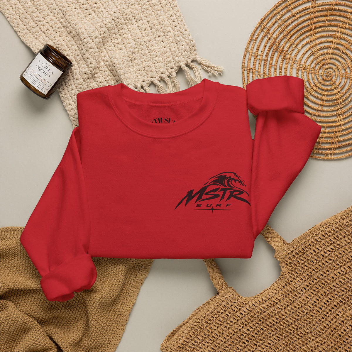 Surf Crewneck Sweatshirt — MSTR Wave Logo with Sleeve Text