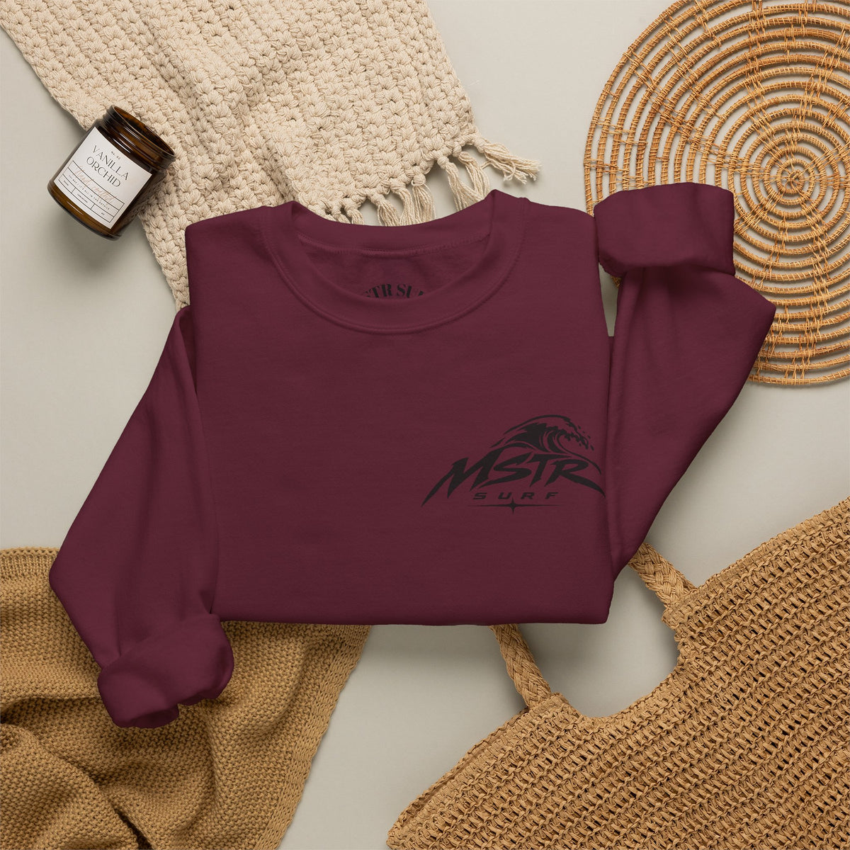 Surf Crewneck Sweatshirt — MSTR Wave Logo with Sleeve Text
