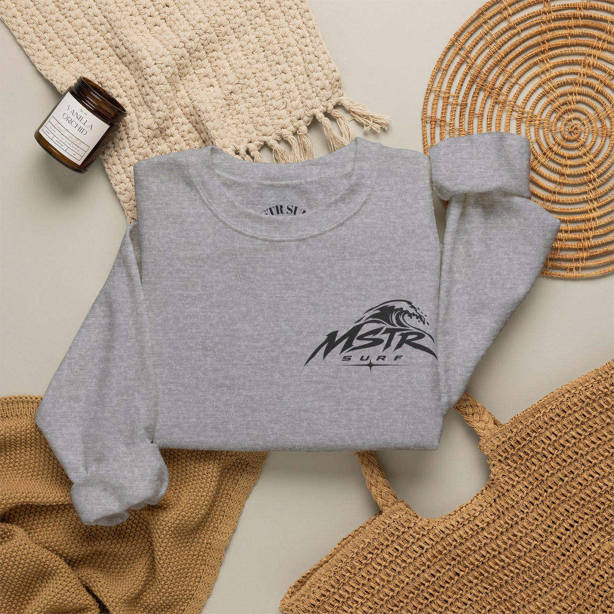 Surf Crewneck Sweatshirt — MSTR Wave Logo with Sleeve Text