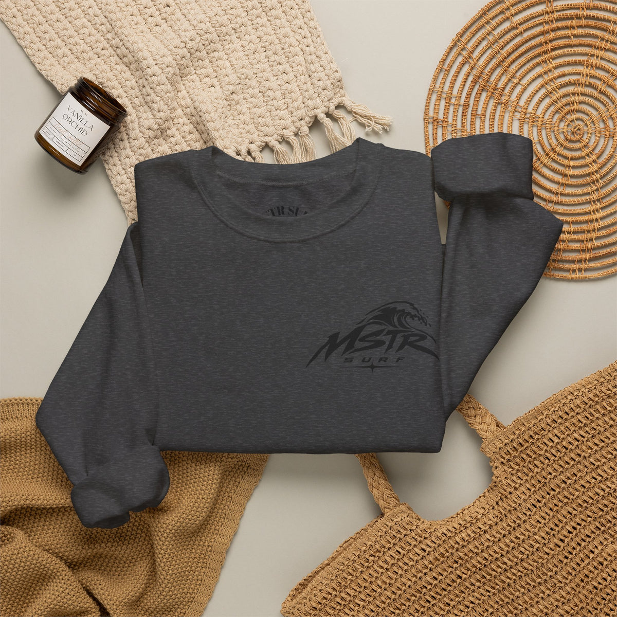 Surf Crewneck Sweatshirt — MSTR Wave Logo with Sleeve Text