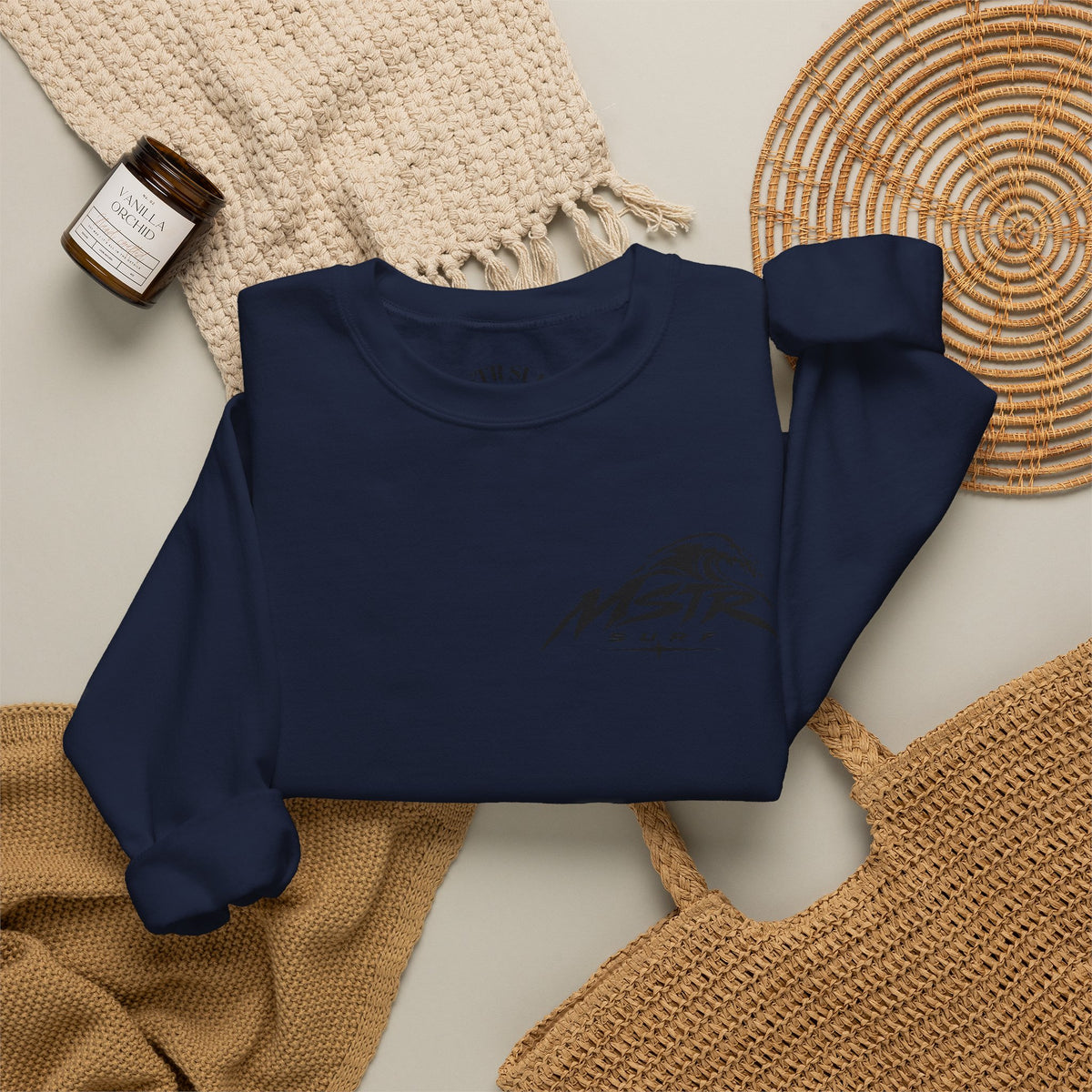 Surf Crewneck Sweatshirt — MSTR Wave Logo with Sleeve Text