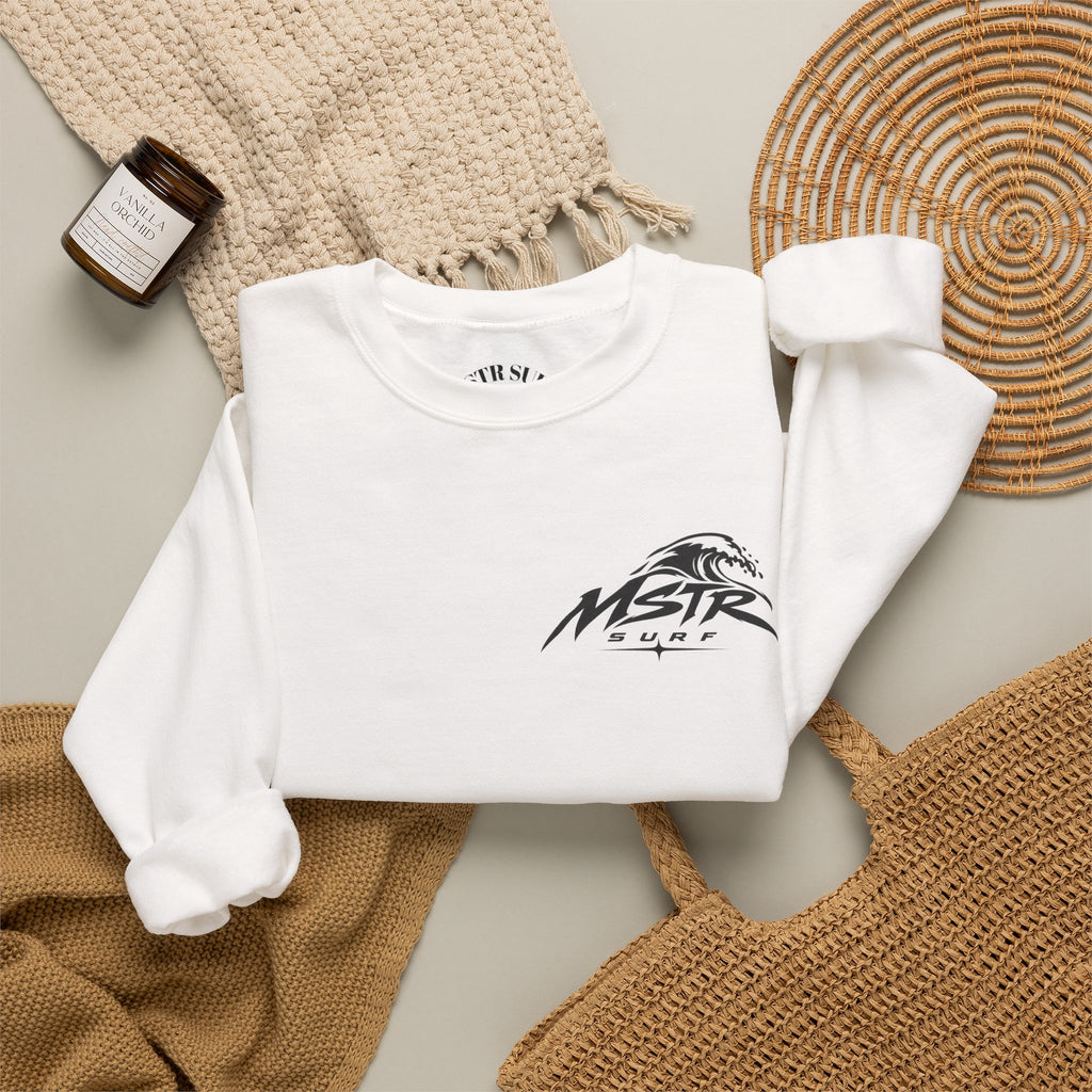 Surf Crewneck Sweatshirt — MSTR Wave Logo with Sleeve Text