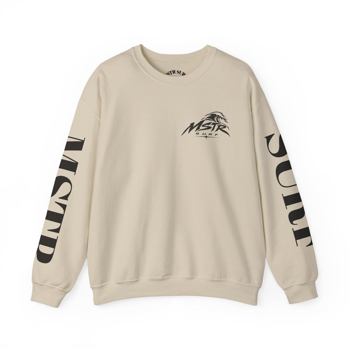 Surf Crewneck Sweatshirt — MSTR Wave Logo with Sleeve Text