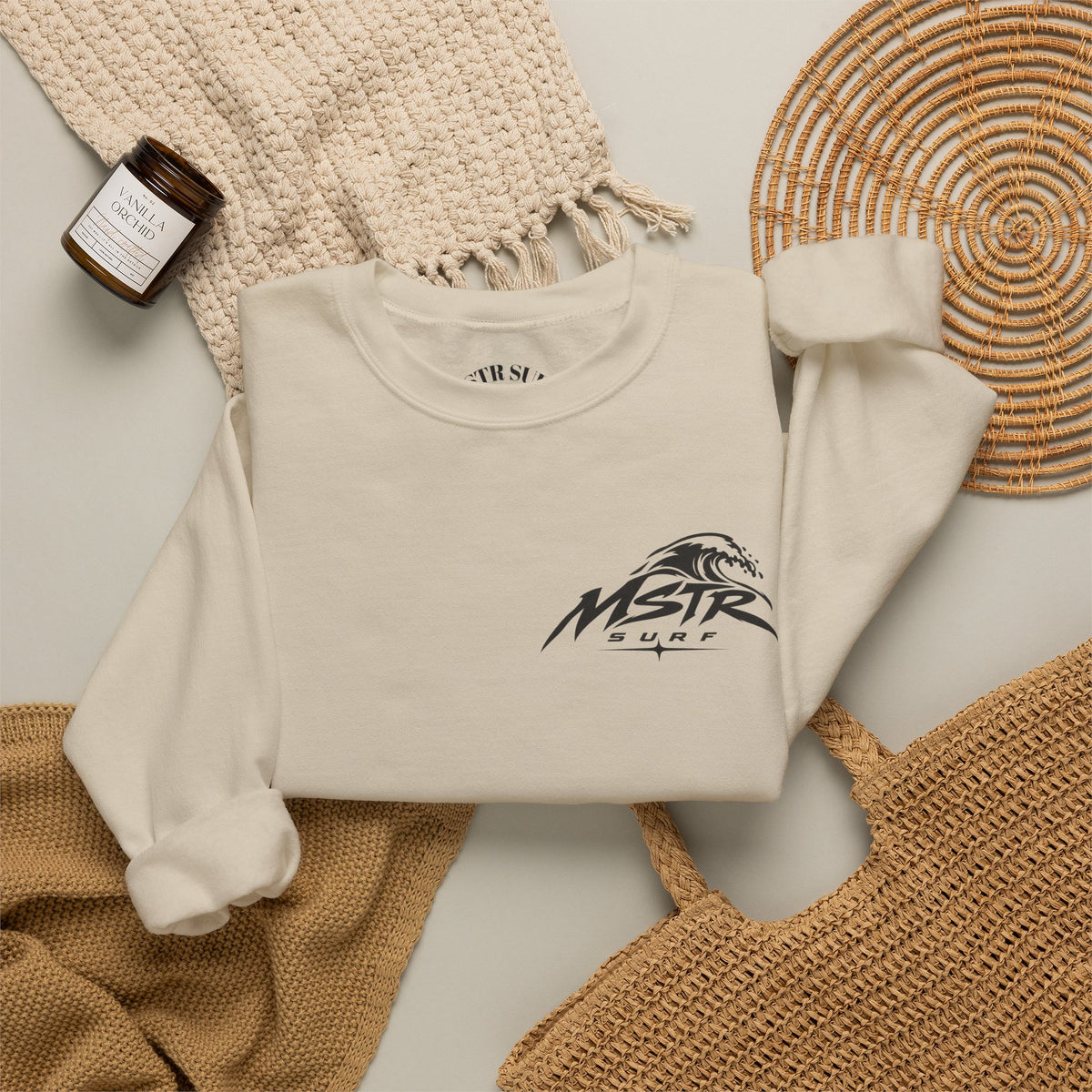 Surf Crewneck Sweatshirt — MSTR Wave Logo with Sleeve Text
